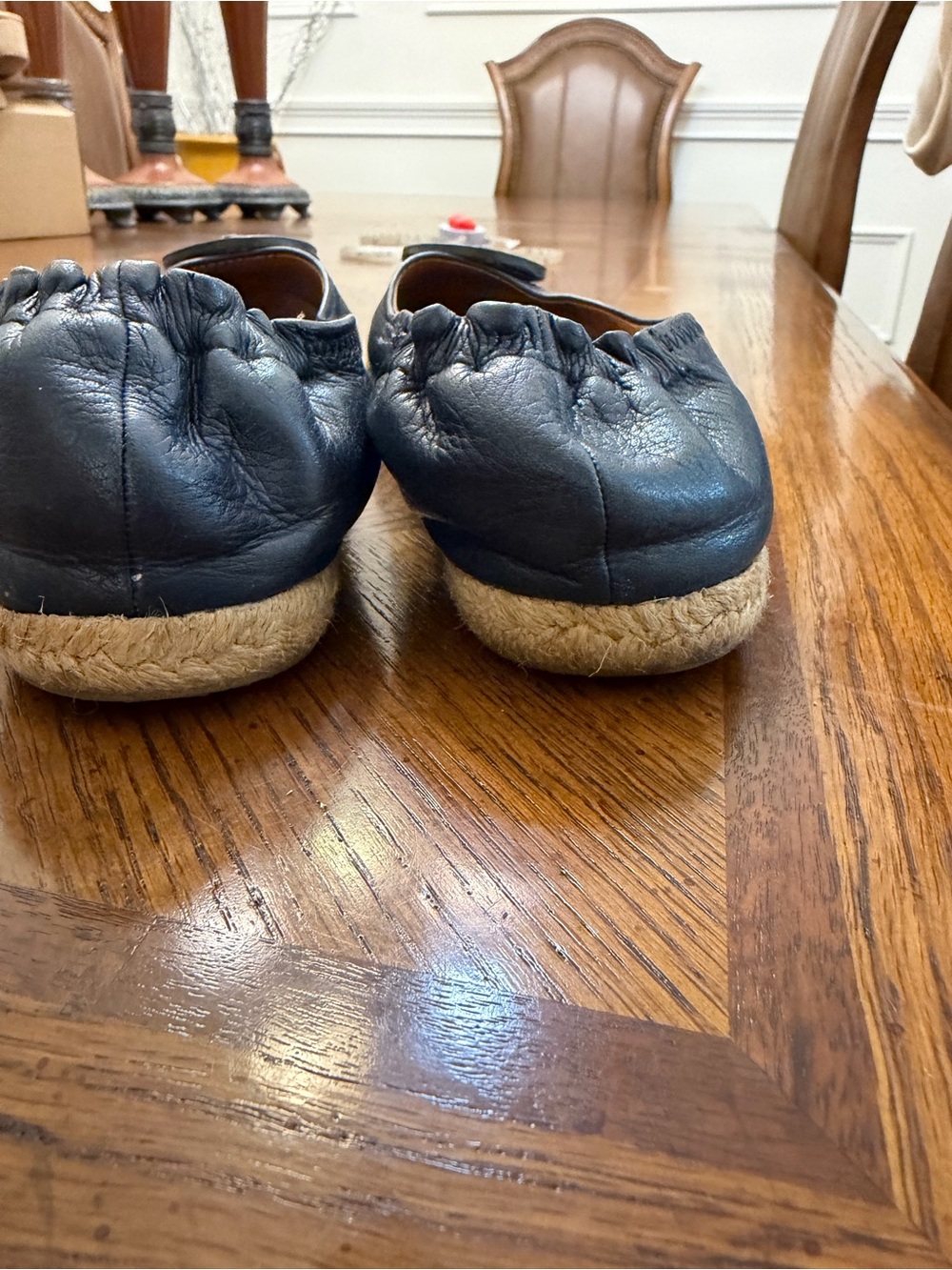 Tory Burch Navy Leather Logo Espadrille Ballet Flats - Picture 3 of 5